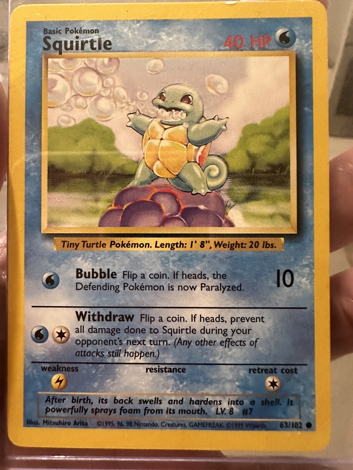 1999 Pokemon Game #63 Squirtle Near Mint 1st Edition PSA 7 Shadowless