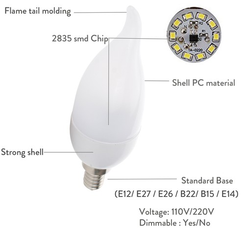 Dimmable LED Candle Light Bulbs E12 E26 E27 B22 E14 3W Equivalent 15 Watt Lamps - Picture 4 of 18