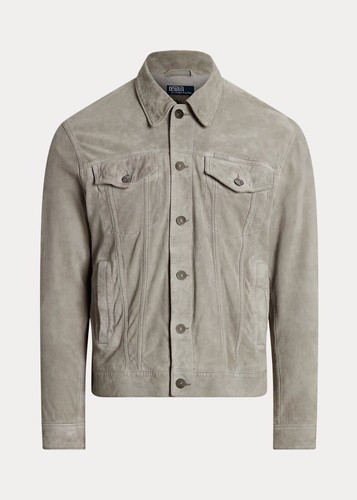 Men's Gray Suede Lambskin Leather Bomber Shirt Jacket Front Metal Buttons - Picture 2 of 7