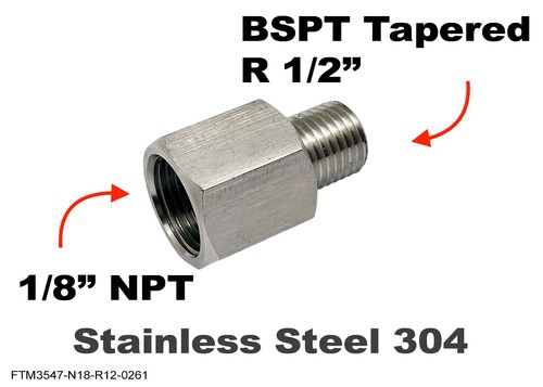 1/8" NPT Female to BSPT Tapered R 1/2" Male Stainless Sensor Adaptor Fittings - 第 1/6 張圖片