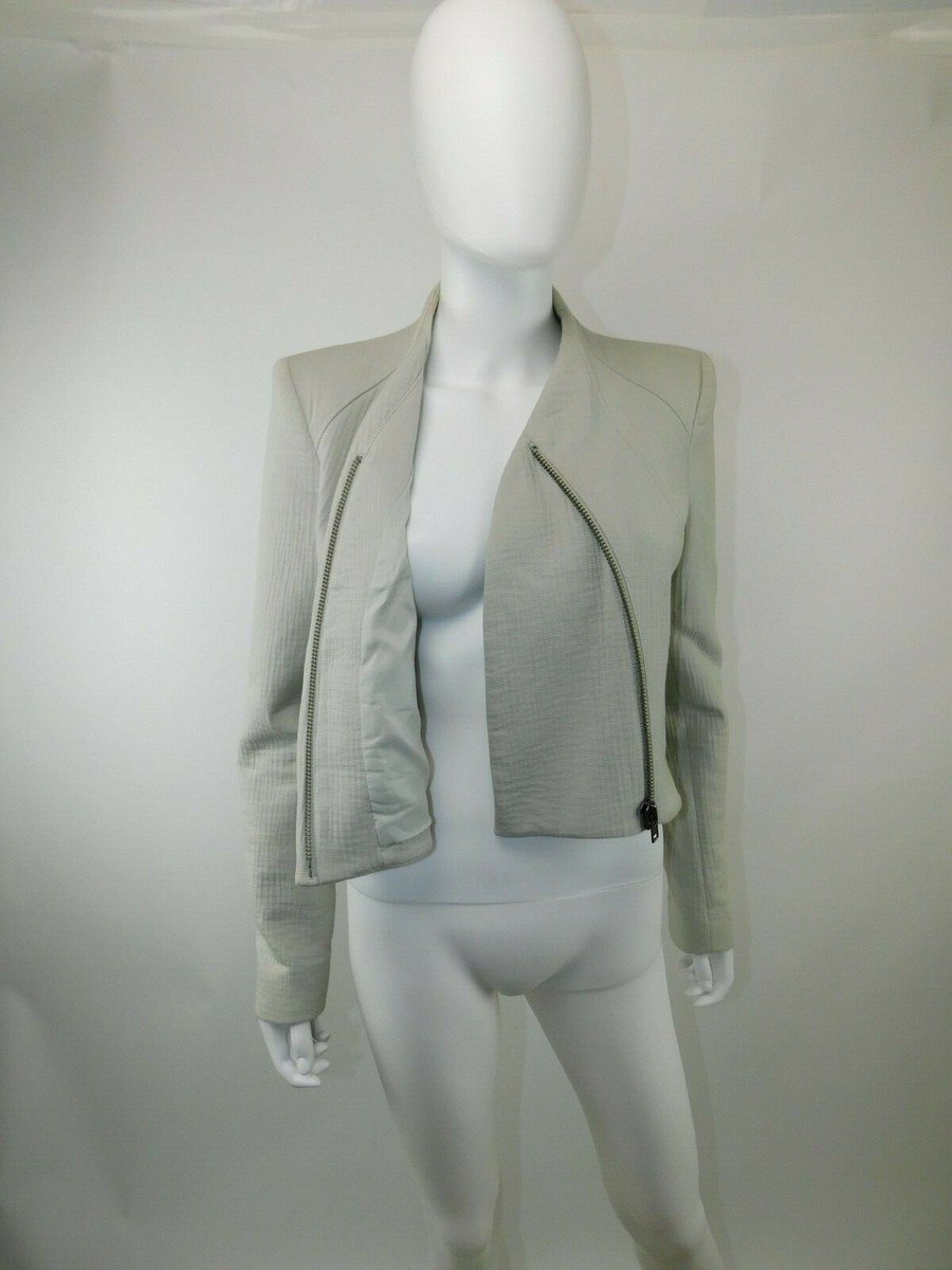 Helmut Lang Small Gray Cotton Crop Asymmetric Zip Collarless
