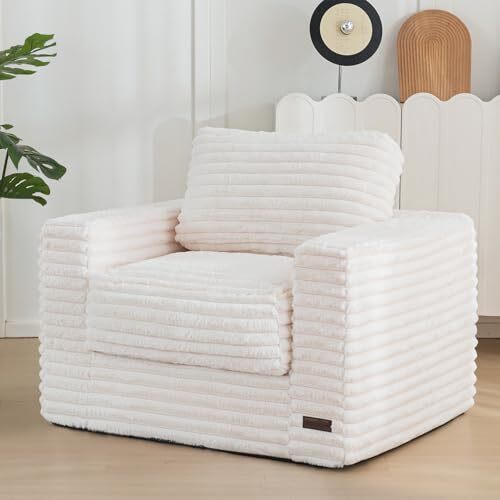 Giant Bean Bag Chair for Adults, Upholstered Floor Sofa with Standard White - Picture 2 of 8