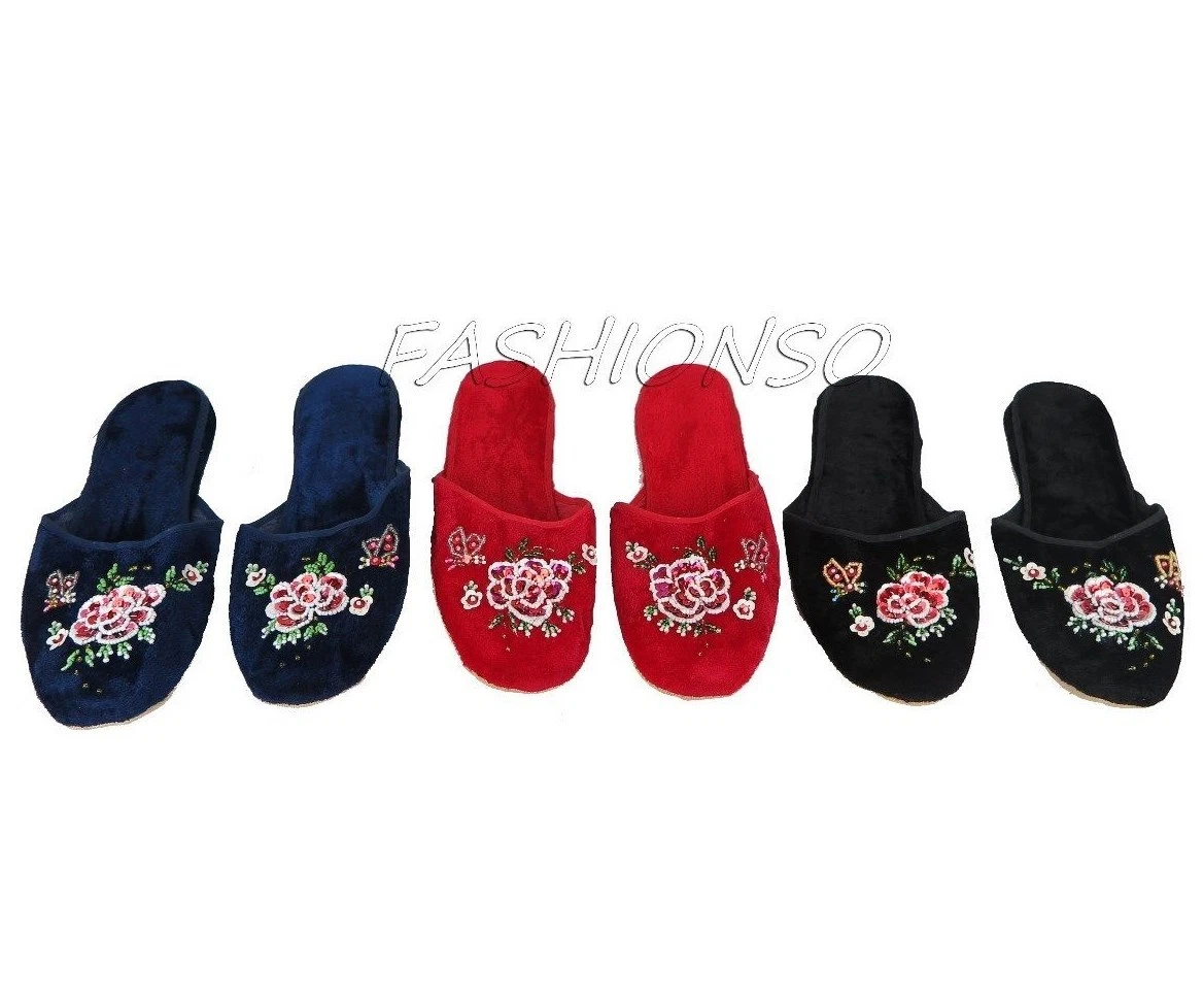 Women's embroidered velvet slippers sale