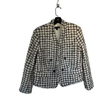 Ann Taylor Fringe Tweed Blazer Size 10 White Black Taupe Metallic Career Work