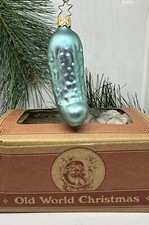 Old World Christmas GREEN PICKLE Glass Ornament with tag Boxed