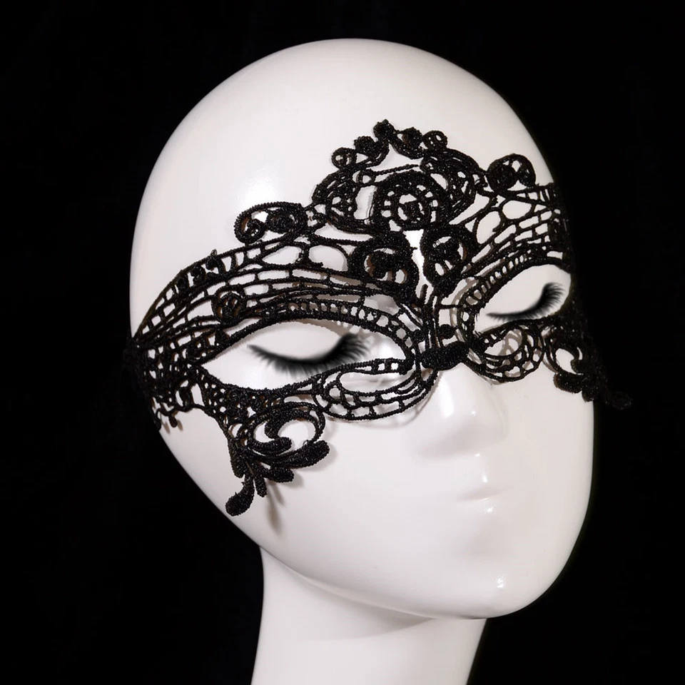 Black Cotton Lace Eye Mask Costume Party Fancy Dress Ladies Masquerade Ball Sexy - Image 2 of 2