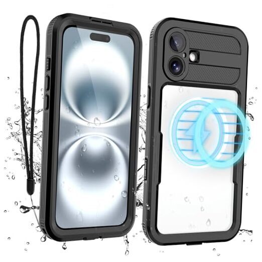 Compatible with iPhone Waterproof Case, Shockproof Phone Case 16 Plus Black