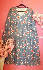 WOMEN PLUS SIZE GREY FLORAL SMOCKED HALF SLEEVE V NECK MIDI DRESS ( SIZE 3XL )