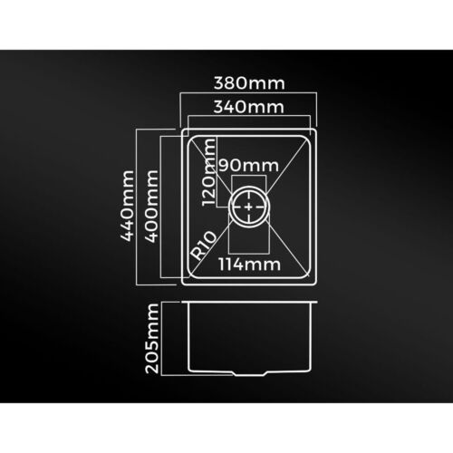 Stainless Steel Kitchen Sink 44x38cm Single Bowl Basin with Waste Strainer Black - Picture 4 of 11