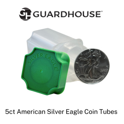 5 Green top Guard House SILVER EAGLE Coin Tubes Unbreakable Tube Each Holds 20