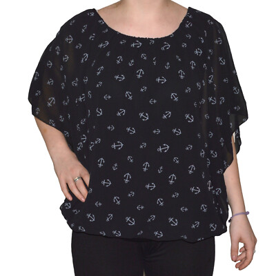 Italy Moda Tunika Bluse Chiffon Lagenlook Fledermaus Ärmel Ballon Anker N°20