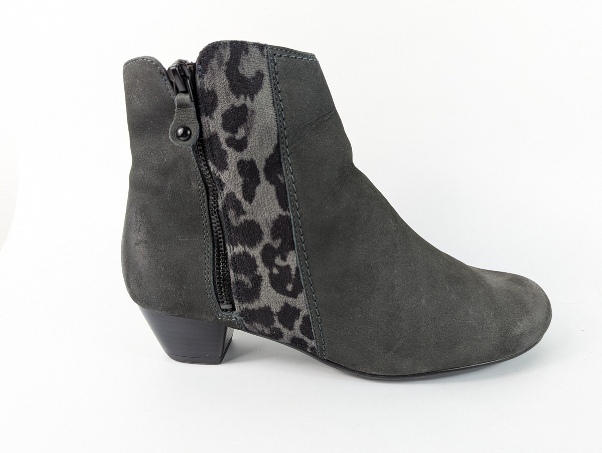 Jenny Luftpolster Dark Grey/ Black Leather low heel Ankle Boots Uk