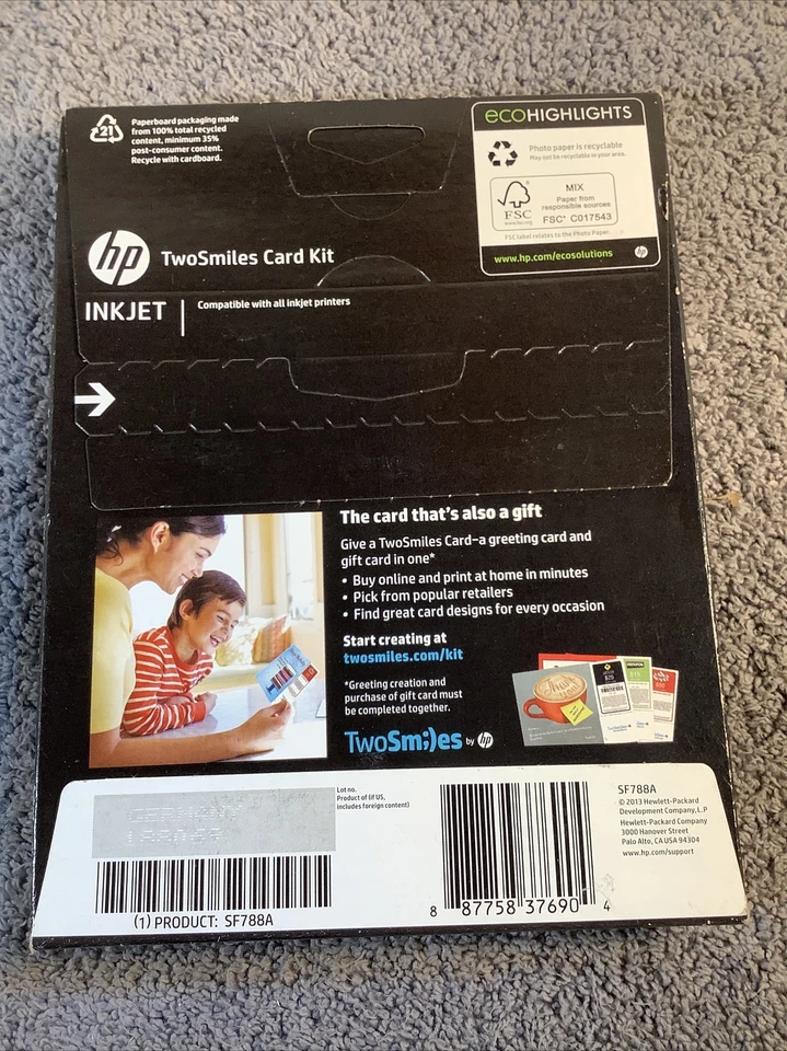HP TwoSmiles Card Kit 10 Sheets of 5x7 Photo paper for Inkjet Printer SF788A - Image 2 of 2