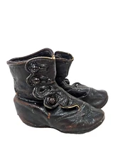 ANTIQUE Victorian child DOLL High TOP shoes BOOTS brown LEATHER Button-up  4" L