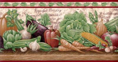 Farm Fresh Cooking Recipes Vegetables Farmhouse Country Kitchen Wallpaper Border