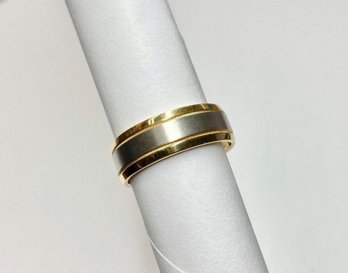 Men's ArtCarved 18k Yellow Gold and Platinum Band w High Polish and Satin Finish - Picture 3 of 8