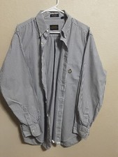 Chaps Ralph Lauren Men's Striped Cotton Dress Shirt White Navy 17 34/35