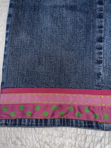 Lilly Pulitzer Ribbon Hem Crop Jeans Rozmiar 10 Vintage Różowa wstążka Obszywka - Zdjęcie 4 z 12