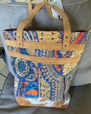 Hopofly Handcrafted Antique Colorful Hand-woven Work Leather Handbag Tote bag