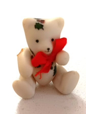 VTG Dollhouse Miniature Handmade Porcelain Jointed Christmas TEDDY BEAR W/Holly