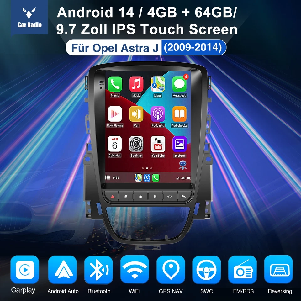 Für Opel Astra J 2010-14 Android 14 Carplay Autoradio GPS NAVI WiFi FM BT 4+64GB - Bild 2 von 4