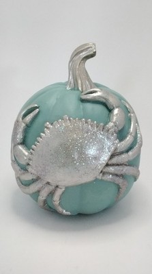Pumpkin Blue With Silver Glittery Shiny Crab Fall Autumn Coastal Decoration