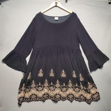One A Whimsigoth Empire Waist Babydoll Dress Women XL Black Bell Sleeve Lace
