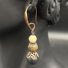 Vintage Beaded Dangle Earrings Boho Style Bronze Hook Charm Jewelry 80s
