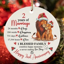 Happy 2nd Anniversary Ornament Cute Lion Couple 2 Year Marriage Christmas Gift
