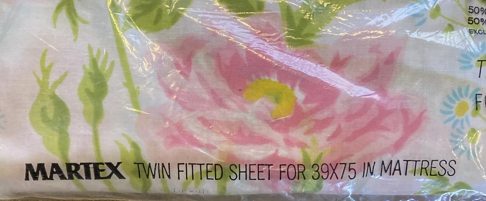 2 Sets: VTG Martex Westpoint Pepperell Twin Flat & Fitted Sheet Sets Floral NEW! - Image 4 of 4