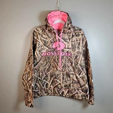 Mossy Oak Camo Hoodie Womens XL TG Pink Logo Pullover Saw Grass Waterfowl Duck