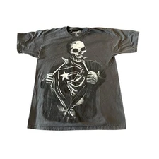 Famous Stars and Straps T Shirt Large Black Superman Skeleton