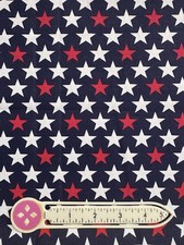 America's 250 Patriotic Fabric White  Red 1 inch stars on Navy XL SCRAP 10x22"