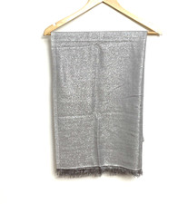 Silver Gray Scarf Wrap Shawl 28x80 Shimmery Fringe Metallic