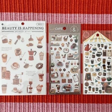 Cafe Coffee Themed Sticker Bundle - Mind Wave BGM InfeelMe Japan 3 Sheets NEW