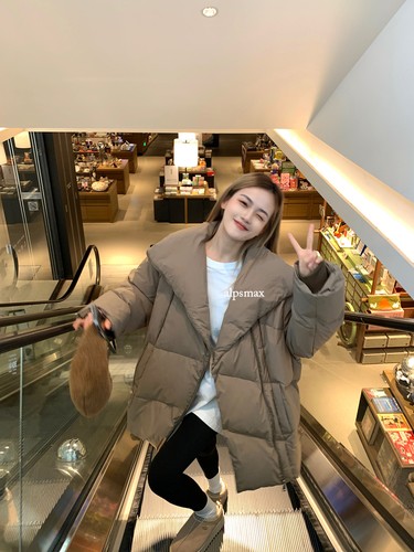 Korean Style Womens Big Lapel Collar Duck Down Jacket Mid Long Loose Fit Coat Sz - Picture 16 of 26