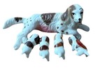 Vintage Bone China Nursing Springer Spaniel Dog W/ 4 Puppies Miniature Figurine