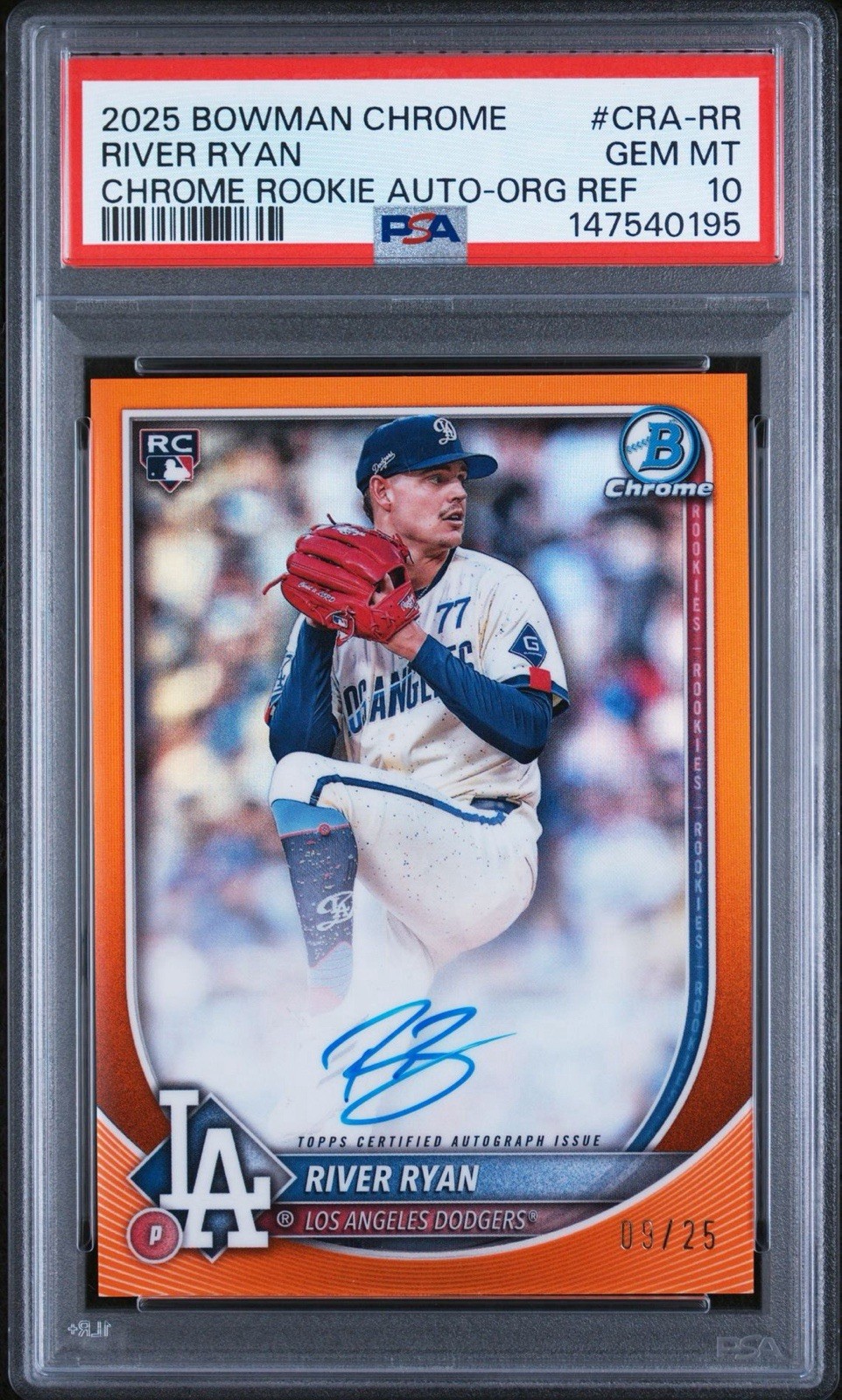 2025 Bowman Chrome Rookie Auto River Ryan #CRA-RR Orange Refractor /25 PSA 10
