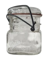 Antique Atlas Clear Half Pint Jar Good Luck Gasket Wire Bail