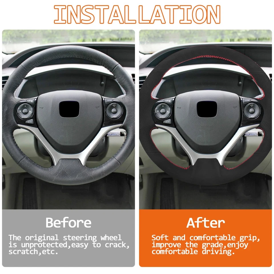 Compatible with Hand Sewn Steering Wheel Cover for Honda Civic 2012-2015 Non-... - Image 4 of 4