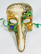 MASK La Maschera del Galeone Plaque Doctor Long Nose Harlequin Mardi Gras ADULT 