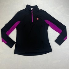 Fila Sport Running Jacket Womens Large Black Performance Magenta Trim 1/4 Zip