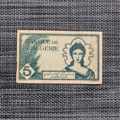 1942 Algeria 5 Francs Original WWII French Currency Banknote Paper Money WW2 - Picture 2 of 4