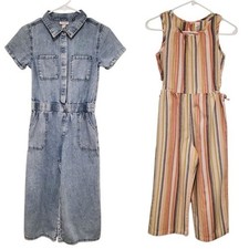 Girls Jumpsuits Size 10/12 Cotton Denim and Linen Striped Set