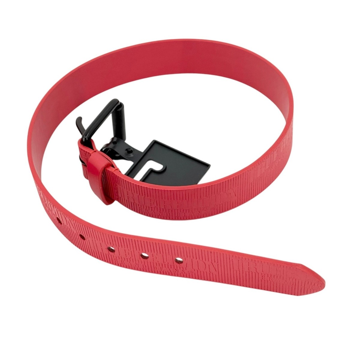 True Religion Mens Red Van Belt Textured Logo Roller Buckle Faux