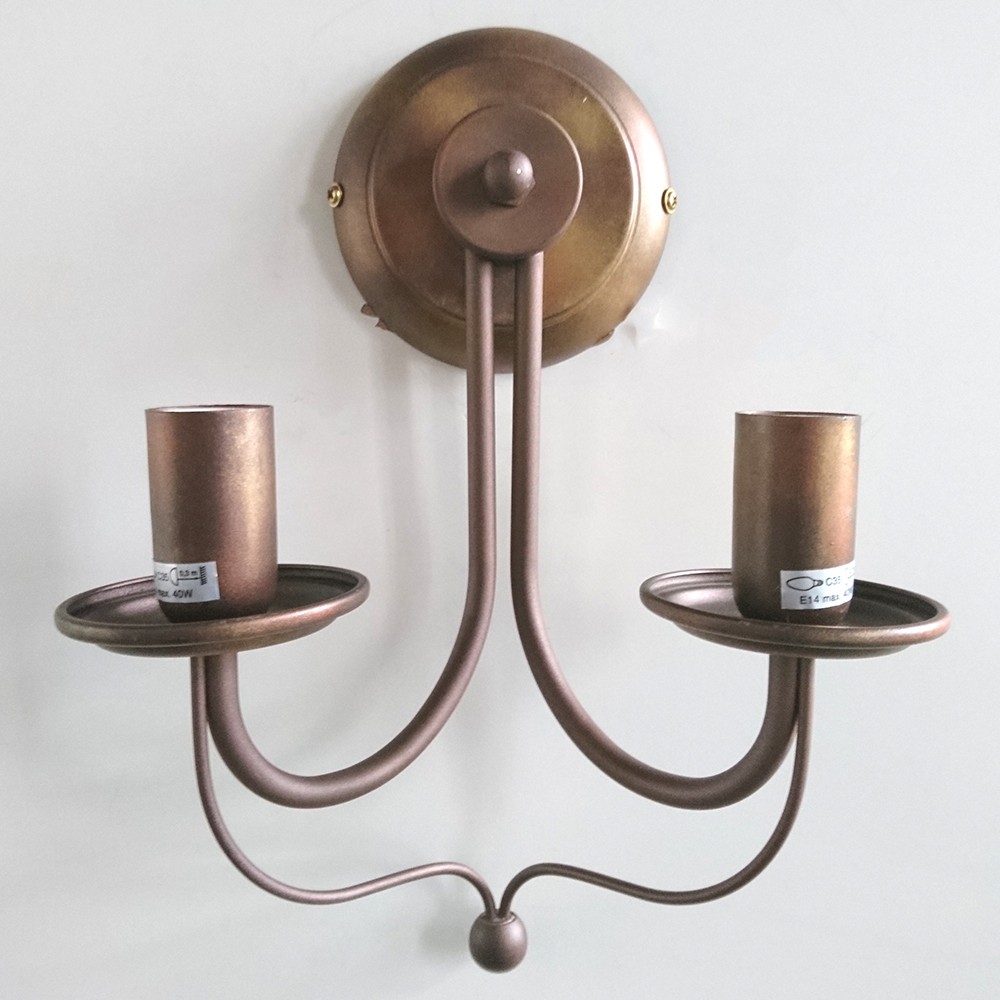 Litecraft Industrial Styled Wall Light Candle E14 2 Arm - Rustic Brown Clearance