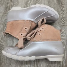 Sperry Saltwater Pearlized Duck Boots Rose Dust Leather Rubber Womens 5.5
