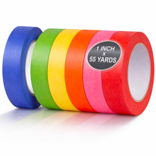 Colored Masking Tape 6-Pack, 1 Inch X 55 Yards   Colorful Craft Tape for Arts, D