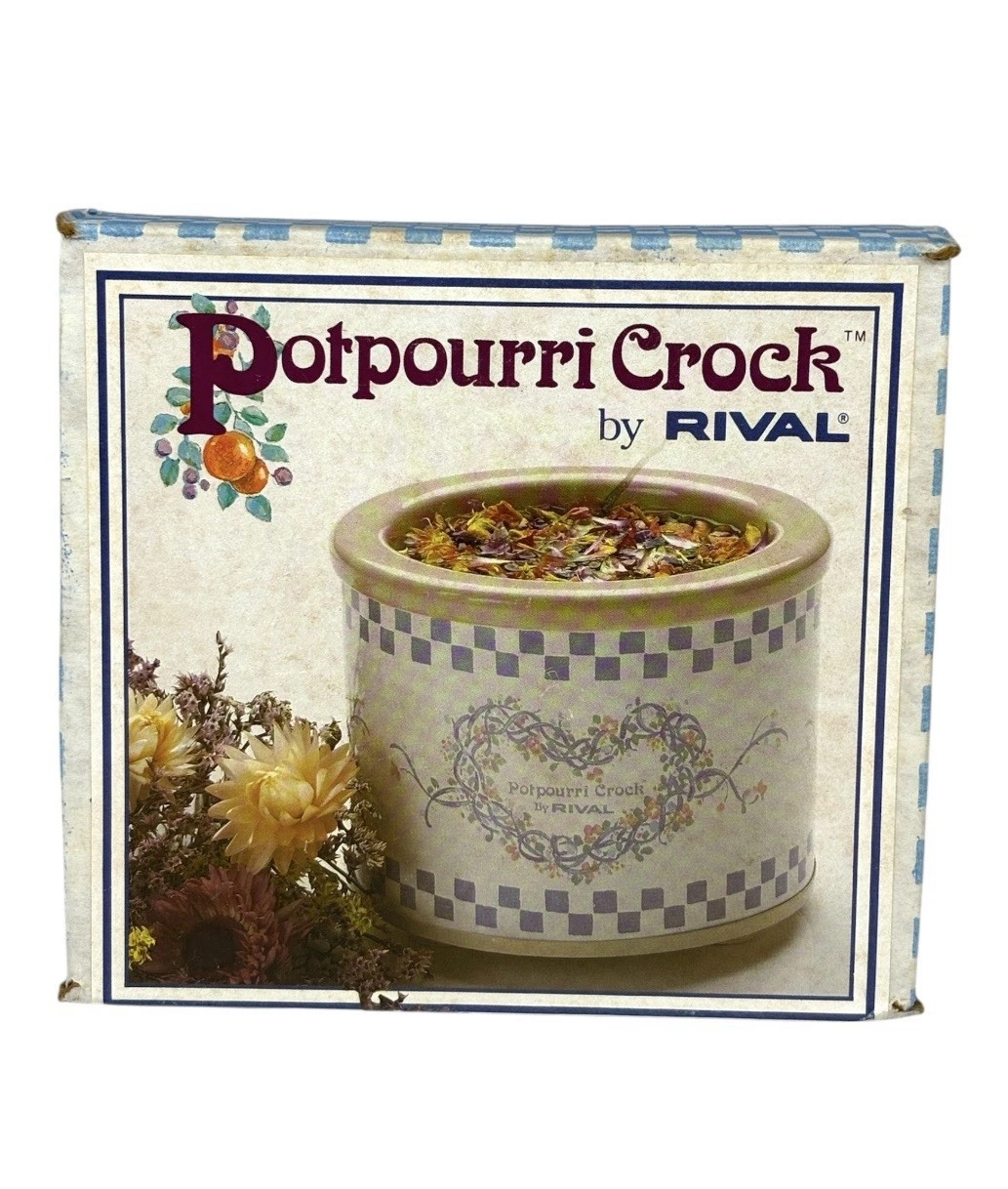 Rival Potpourri Crock Pot Cooker #3206 Blue Heart Vintage 80s New Read