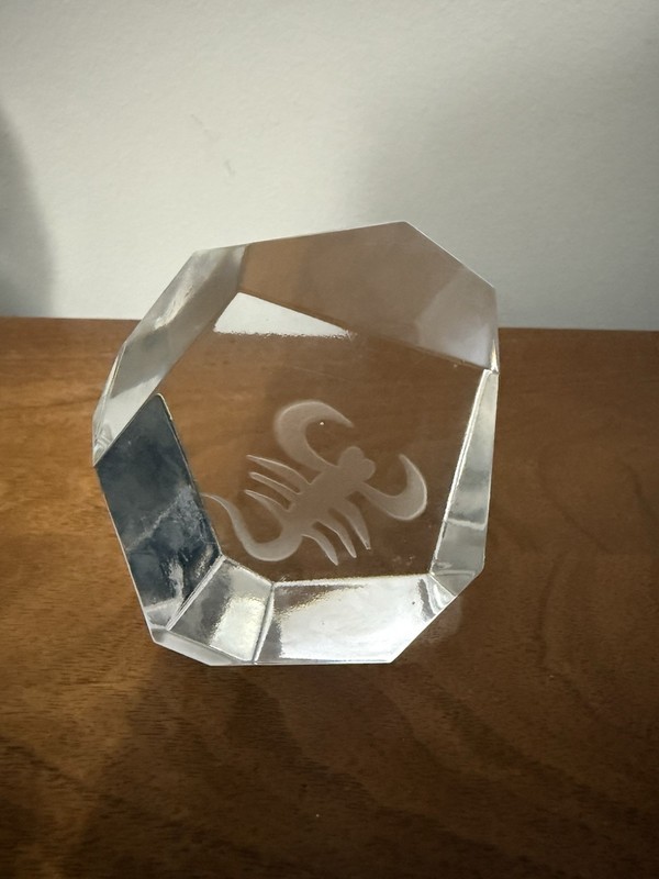 Vintage Scorpio Spode Cut Crystal Paperweight Signed